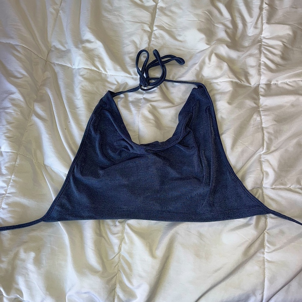 SHIEN Navy Blue Drape Neck Top